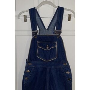 Vintage E.V. ltd. Size 7/8 Dark Wash Pleated Overalls Straight Leg Pants Pockets